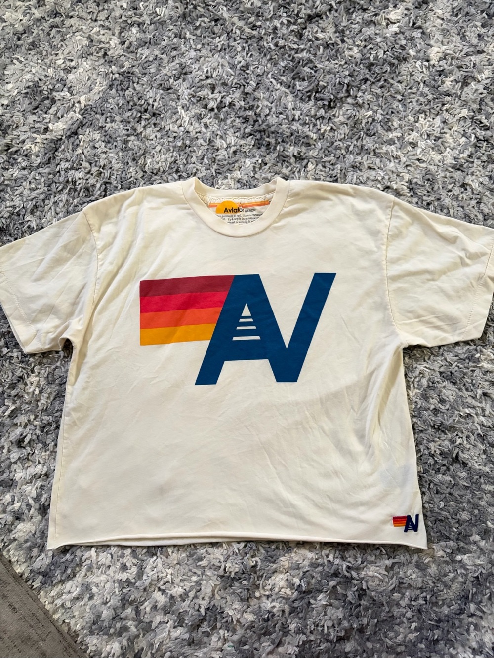 Aviator Nation Women’s Cropped Cream Logo T-Shirt Sz L